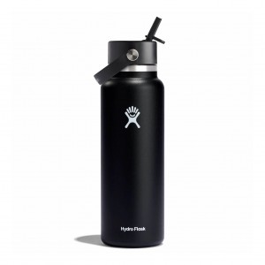 Hydro Flask 40 oz Wide Mouth with Flex Straw Cap Zwart | 493617-IEG